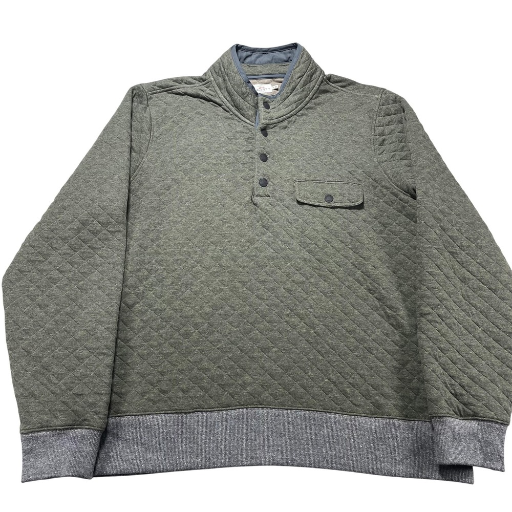 Faherty Sweatshirt Mens XL Green Quilted Snap Henley Mock Epic Fleece Pullover